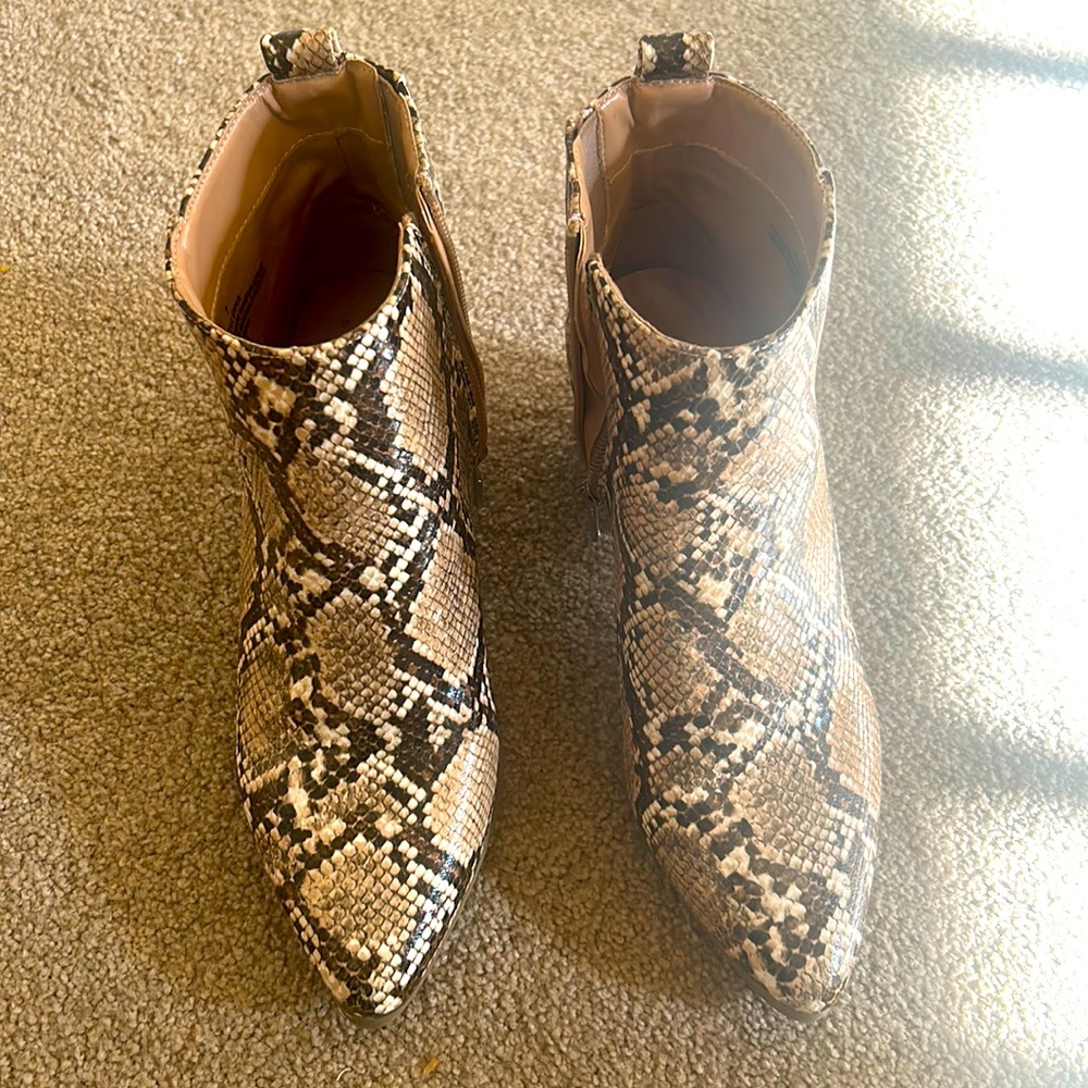A New Day - Faux snake skin booties, worn once, in perfect condition — size 7